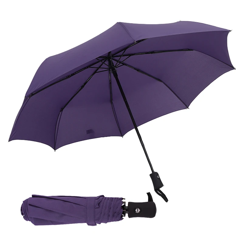 Зонт от дождя для женщин автоматический 3 складной прочный зонт от ветра легкий и прочный компактный для путешествий на открытом воздухе мужской зонт - Цвет: Purple