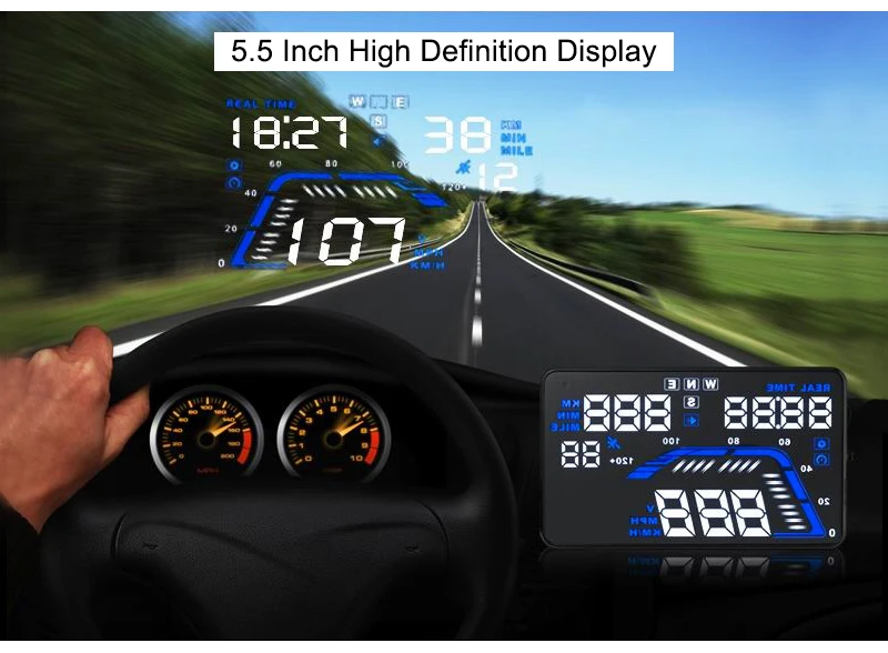 5,5 ''Q7 авто Универсальный лобовое стекло автомобиля Hud gps проекционный Спидометр Hud Дисплей автомобиля Hud Дисплей скорости выше Предупреждение