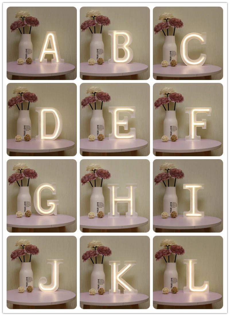 Неоновый ночник с алфавитом, 26 букв, теплый белый светильник с USB для дня рождения, свадьбы, вечеринки, спальни, декоративный светильник, ночник