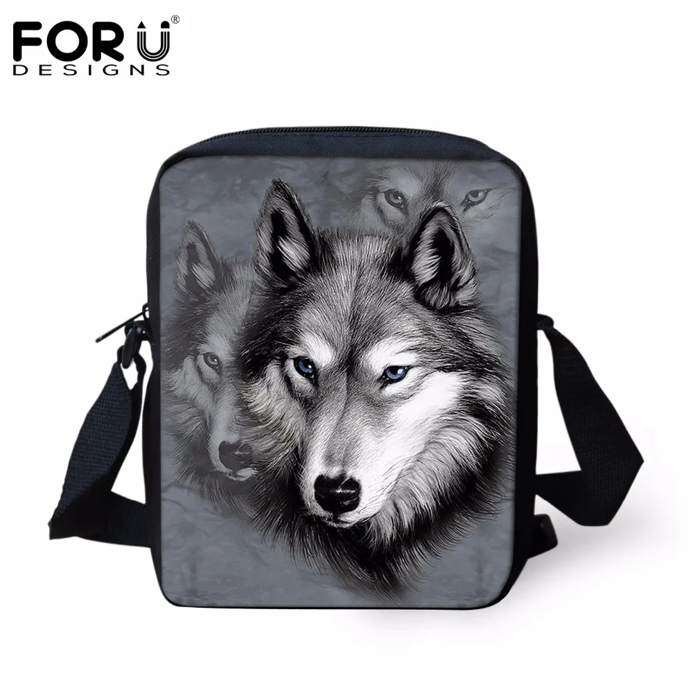 

FORUDESIGNS Men Messenger Bags Cool Animals Wolf Shoulder Bag 3D Pet Husky Dog Printed Crossbody Bag Men's Travel Bag Handbag