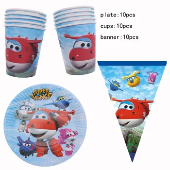 

30Pcs Super wings Plates cups banners party supplies for Boys party gifting birthday party decorations kid Home Decoration