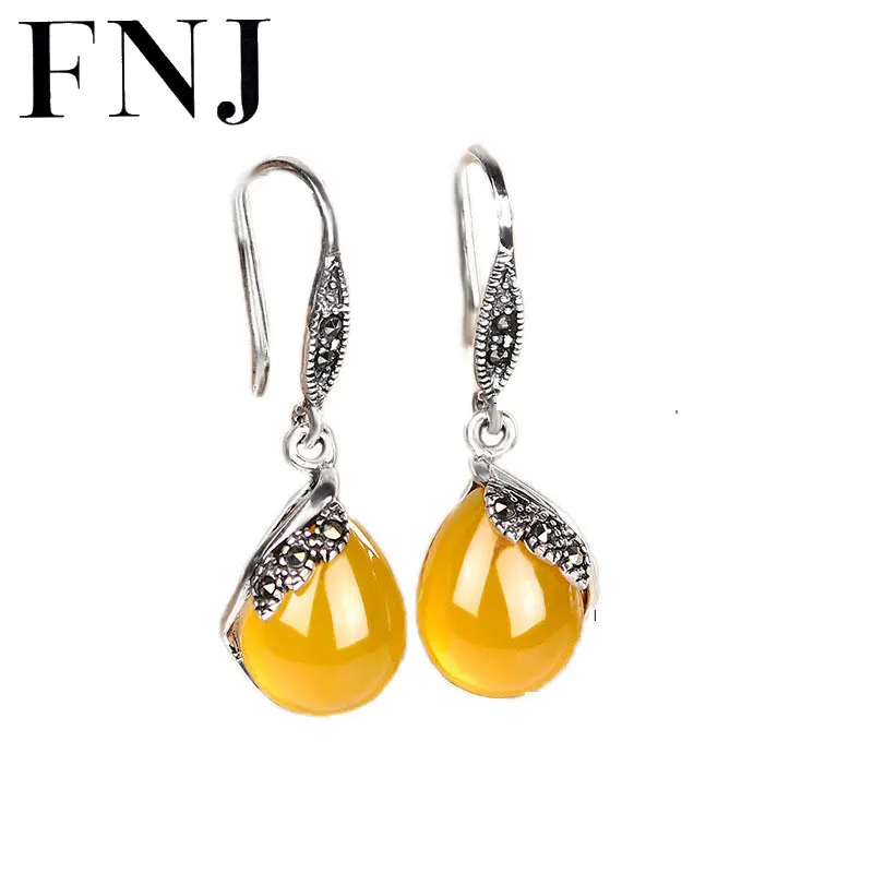 

Real 925 Silver Earring Natural Yellow Stone 100% S925 Sterling Silver boucle Blue Cubic Zircon Drop Earrings for Women Jewelry