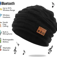 Bluetooth Beanie шляпа с перезаряжаемой унисекс беспроводной Beanies панель управления съемные стерео наушники шерсть вязать музыкальное бини