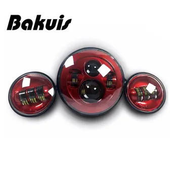 

Bakuis Harley moto 7" Round H4 LED HeadlIights With 4-1/2" Passing Lamps 4.5" Led Fog Light For Harley Davidson (Red )