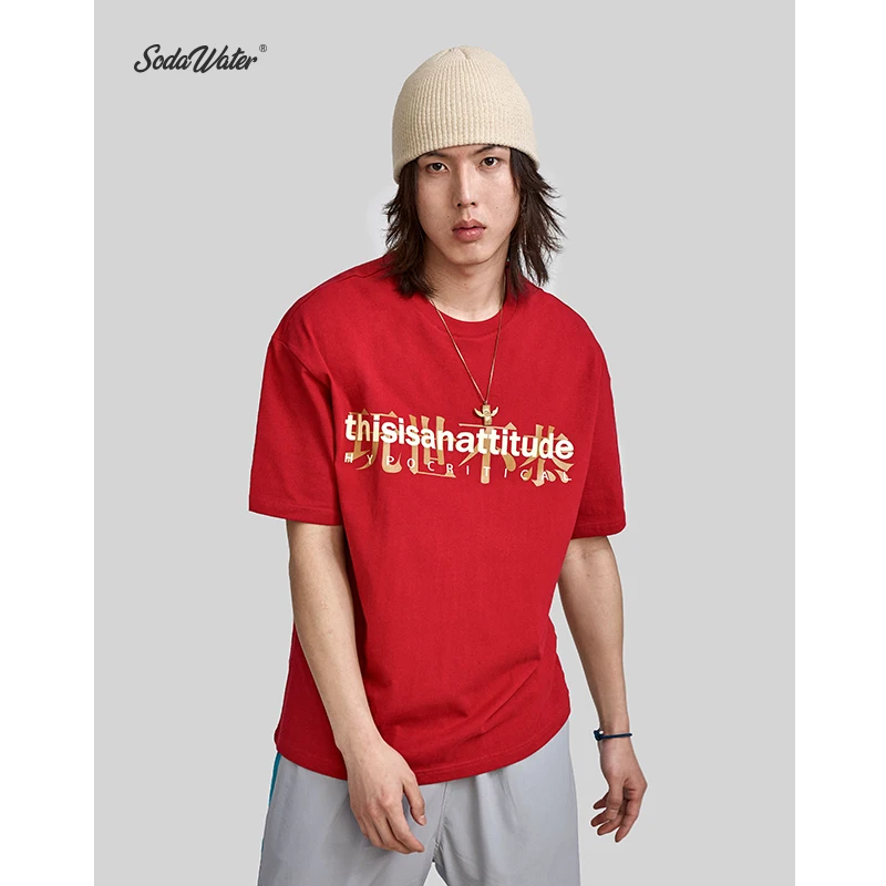 

SODA WATER This is an attitude printed t-shirt o-neck casual loose t-shirt dresss streetwear skateboard fashion mens tee 8165S