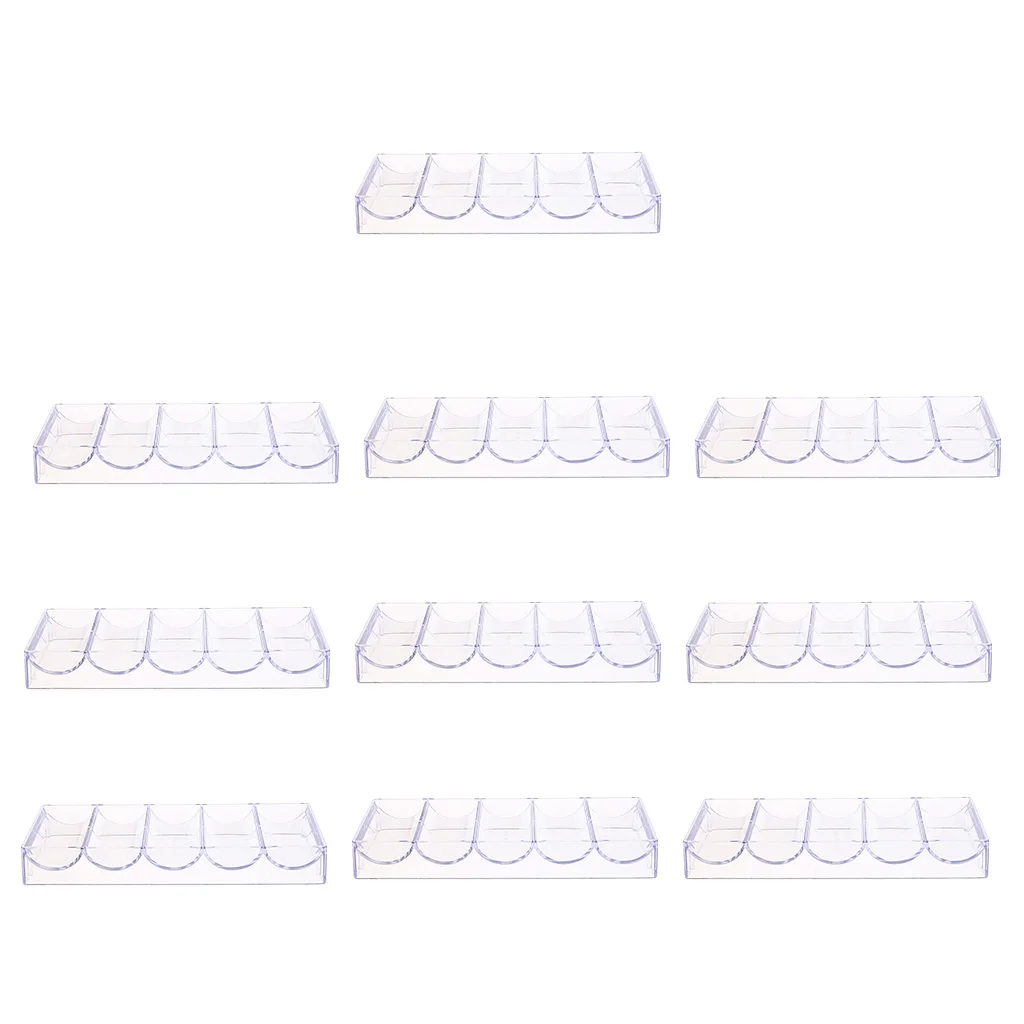 10 Pieces Transparent Acrylic Poker Chips Tray 100 Chips Storage Case for Party Home Casino Board Game No Lid 