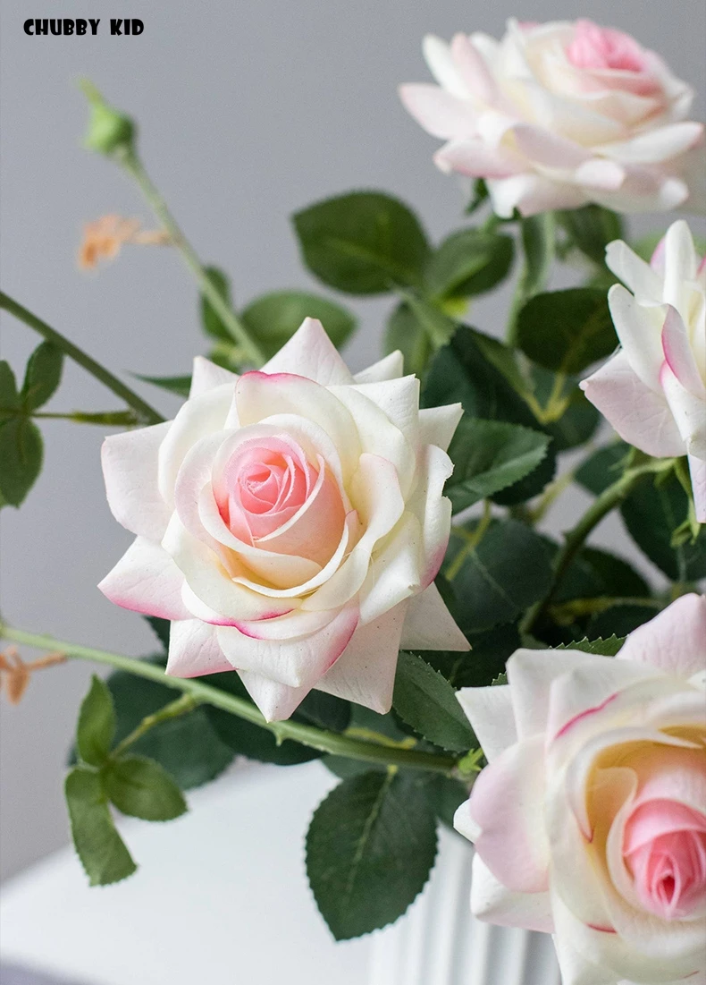 10 шт.!, настоящий фетровый цветок, искусственные розы, искусственный увлажняющий эффект, розовая силиконовая Свадебная декоративная роза