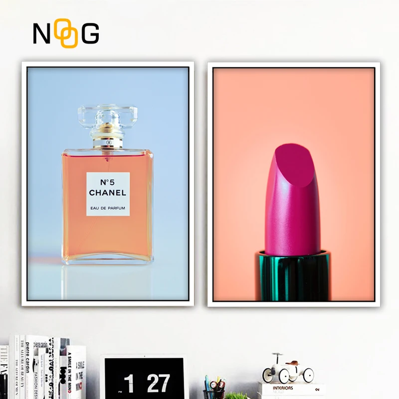 

Canvas Painting Fashion Luxury Perfume Watercolor Lipstick Coco Poster Wall Art Pictures For Girls Make Up Room Home Decoration