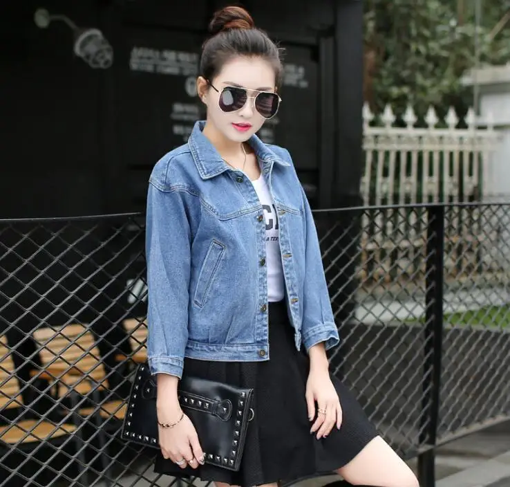 

BF windbreaker embroidered short denim jacket jacket women's 2018 spring denim jacket long-sleeved lapel denim jacket large size