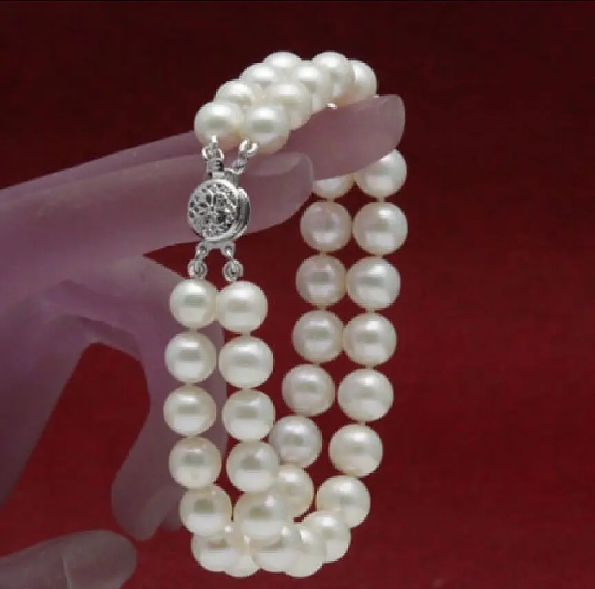 

Wholesale price 16new ^^^^ beautiful 10-11mm 2 Rows White Natural south sea Pearl Bracelet 7.5-8