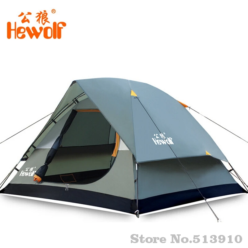 Hewolf Tourist Tent 3 4 Person Camping Tents Double Layer Waterproof Outdoor Beach Tents