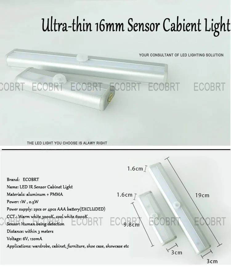 ECOBRT светодиодный ИК инфракрасный детектор движения сенсор шкаф светильник беспроводной SMD3528 с помощью AAA батарея светильник s