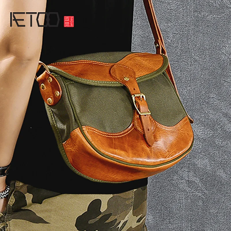 AETOO Retro verdikte olie wax canvas stiksels tas, tanning lederen mannelijke en vrouwelijke algemene kleine tas AETOO Retro verdikte olie wax canvas stiksels tas, tanning lederen mannelijke en vrouwelijke algemene kleine tas