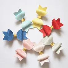 Resale Double Teeth Clip Hair Bow Prince Kids Girl Hair Clip Faux Glitter Felt Litchi Stria PU Leather Hair Grip Gold Two Layers glitter bow hair clip