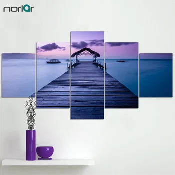 

5 Pcs Modular Pictures Sea Wooden Trestle Pier Modern Home Decoration Living Room Or Bedroom Canvas Print Painting Post Unframed