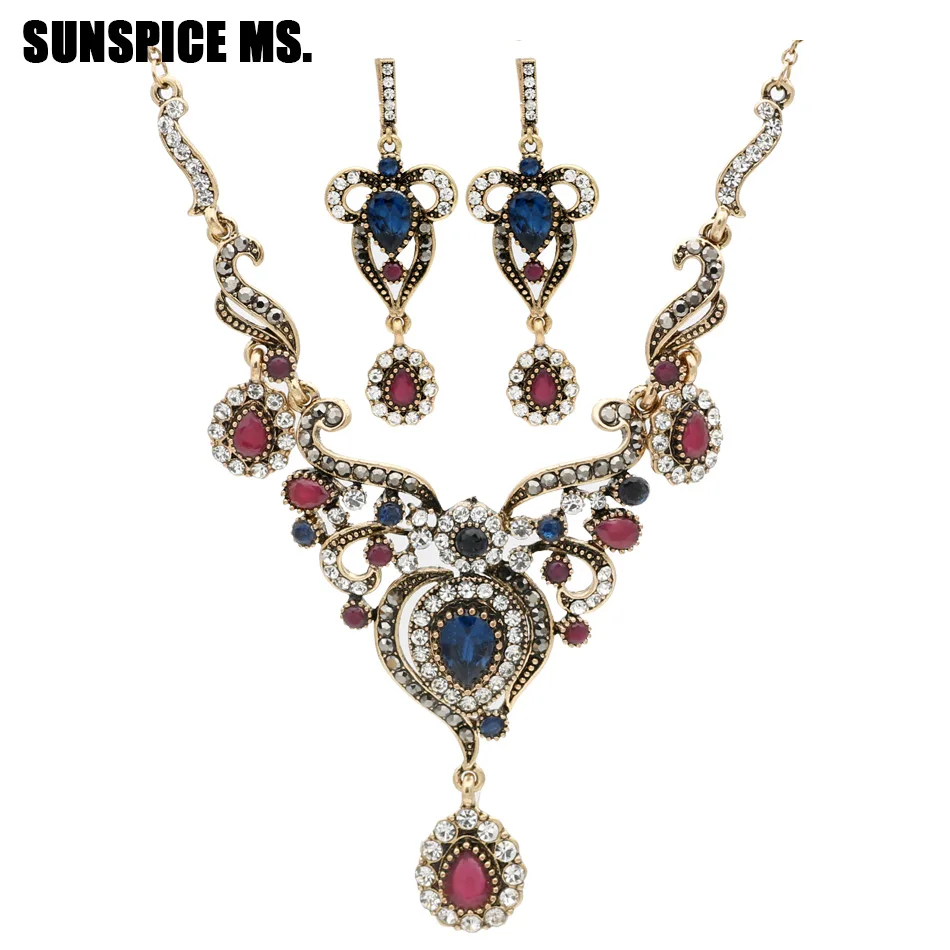 Женский винтажный комплект из колье и серёг в турецком стиле|bridal wedding jewelry|wedding