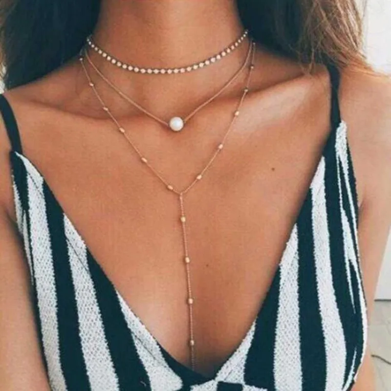 

Terreau Kathy Boho Jewelry Multi Layer Beads Choker Necklaces for Women Sexy Fashion Pendant Vintage Collier Long Necklace