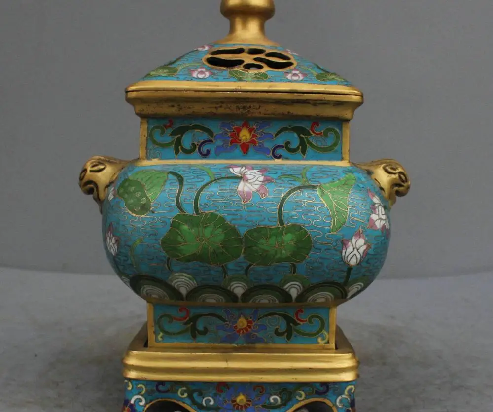 

11 China Bronze Cloisonne Incense Lotus Censer