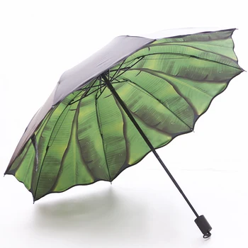 

Plantain Pattern Portable Travel Umbrella Dual-use Folding Sun Protection Rain Umbrella Compact Parasol for Men Women Business