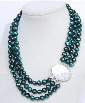 

Free shipping@@@@@16"-18" 3row pink black purple cultured pearls gray leather necklace E2583
