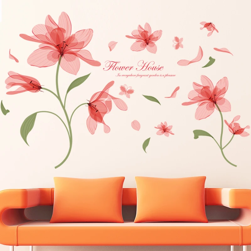 Removable Wall Stickers Stamped Bedrooms Romantic Wedding Room Bedside Flowers Pink Room Wall