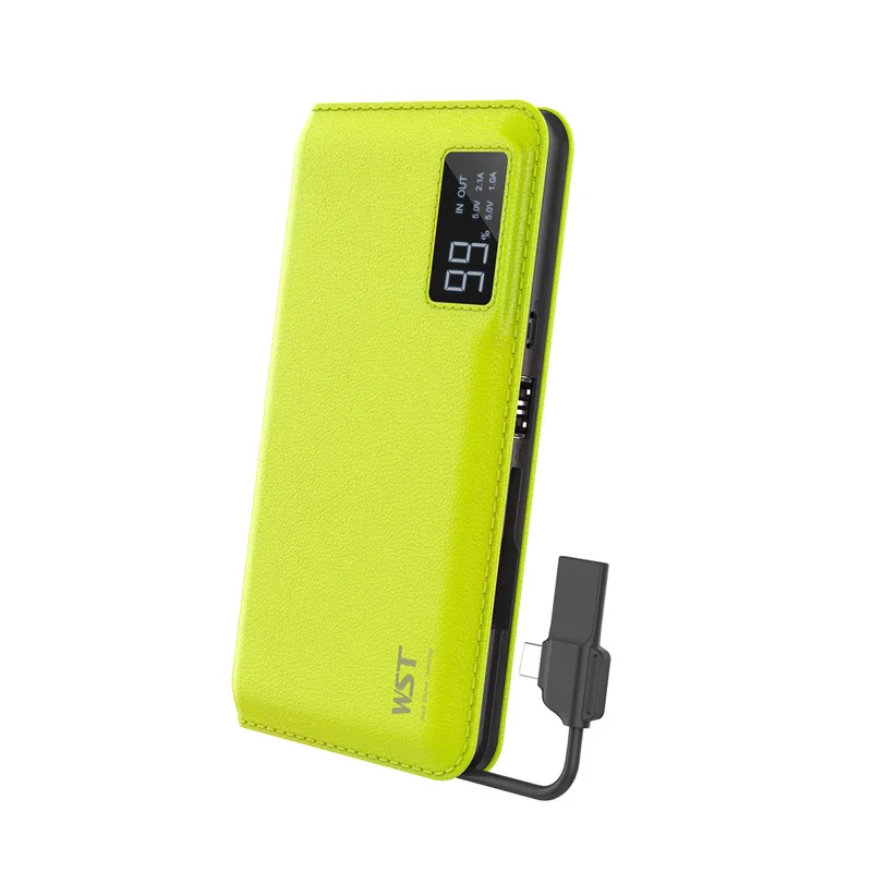 WST power Bank 10000 мАч Внешний аккумулятор светодиодный цифровой дисплей со встроенным кабелем Cargador Portatil для iPhone/Android - Цвет: Green