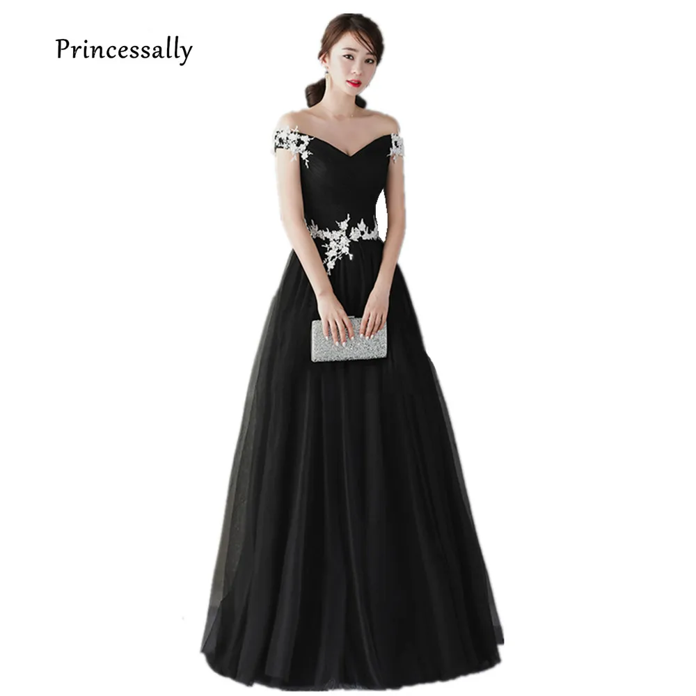 Robe De Soriee новые черные вечерние платья вырез лодочка аппликация цветок бисер