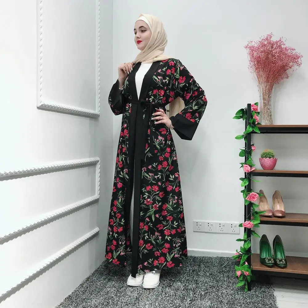 Женское кимоно abaya Открытое Спереди Длинное Макси-платье рубашка мусульманское Jilbab Печатный кардиган Исламская одежда, Дубай турецкие