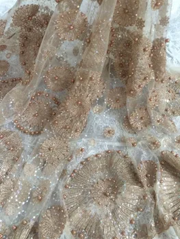 

Top class embroidery mesh tulle lace CiCi-6911 African Bridal french net lace fabric with beads