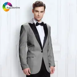 Серый Для мужчин костюмы свадебное элегантное платье лучший мужской блейзер Masculino индивидуальный заказ Slim Fit смокинг жениха куртка брюки 2