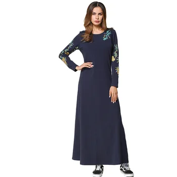 

Autumn Winter Women Dress O Neck Long Sleeve Patchwork Navy Blue Plus Size Floral Loose Dress Sukienki Damskie Kleider Damen