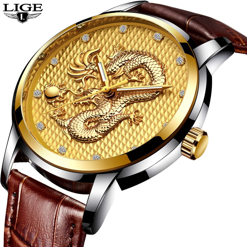 

2018 LIGE Top Luxury Brand Watch Men's Casual Sports Military Quartz Clock Men's Waterproof Leather Watch Relogio Masculino+Box