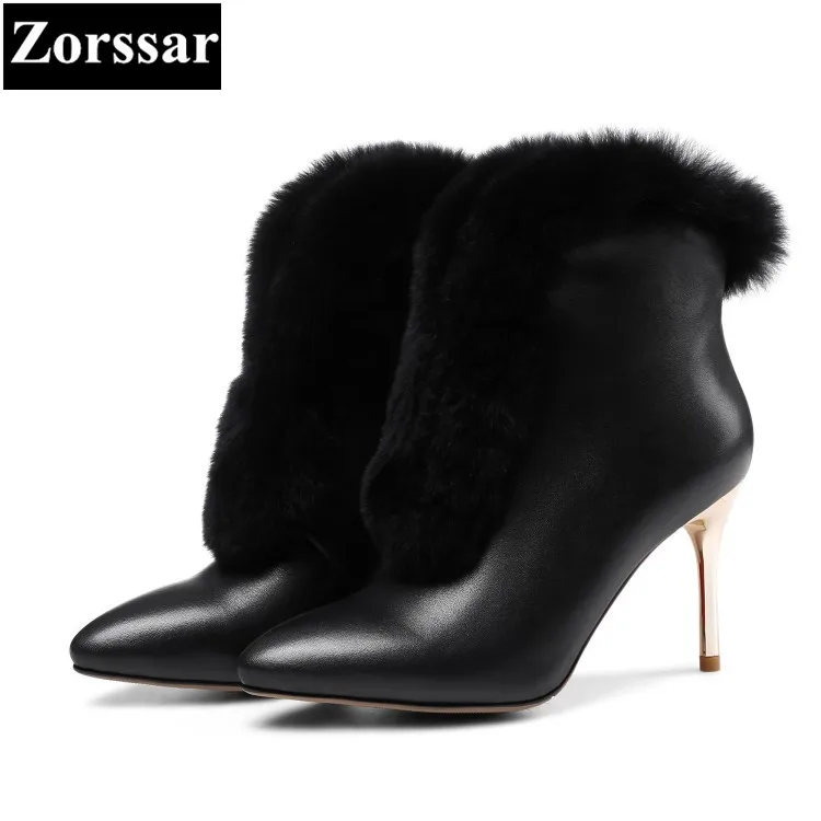 

{Zorssar} 2017 new Luxury brand ladies shoes pointed Toe thin heels ankle boots Genuine Leather High heels womens snow boots