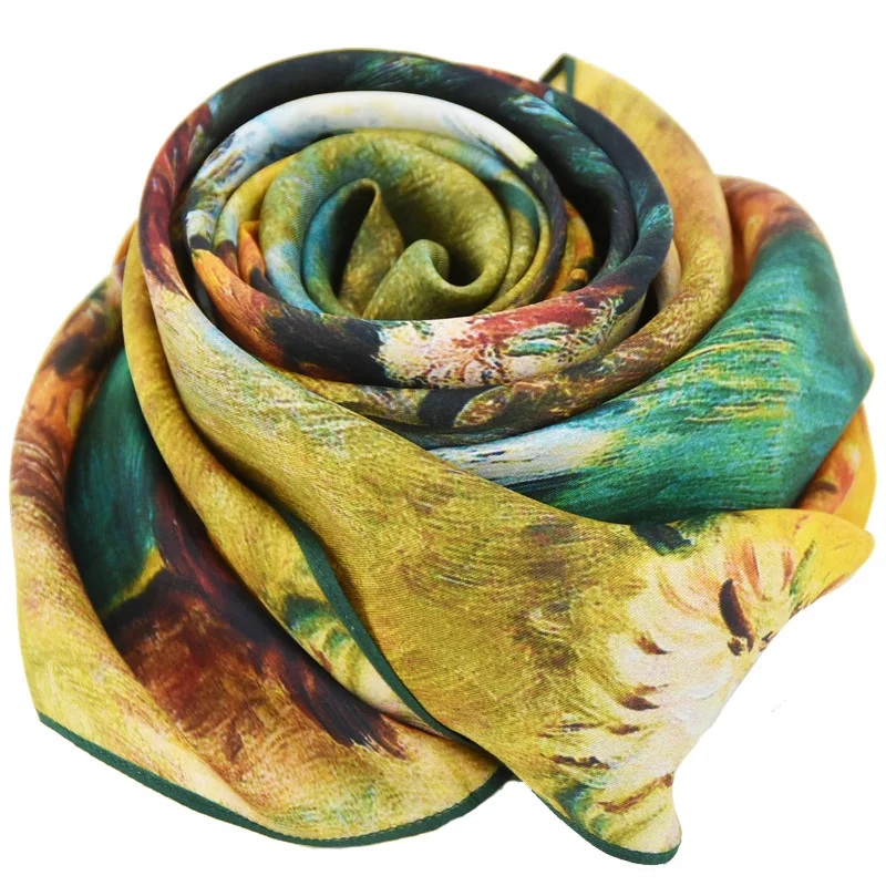 Yilijin шарф из натурального шелка для женщин Renoir известные масляные краски цифровое печатное искусство шелковая шаль и обертка 160x45 см