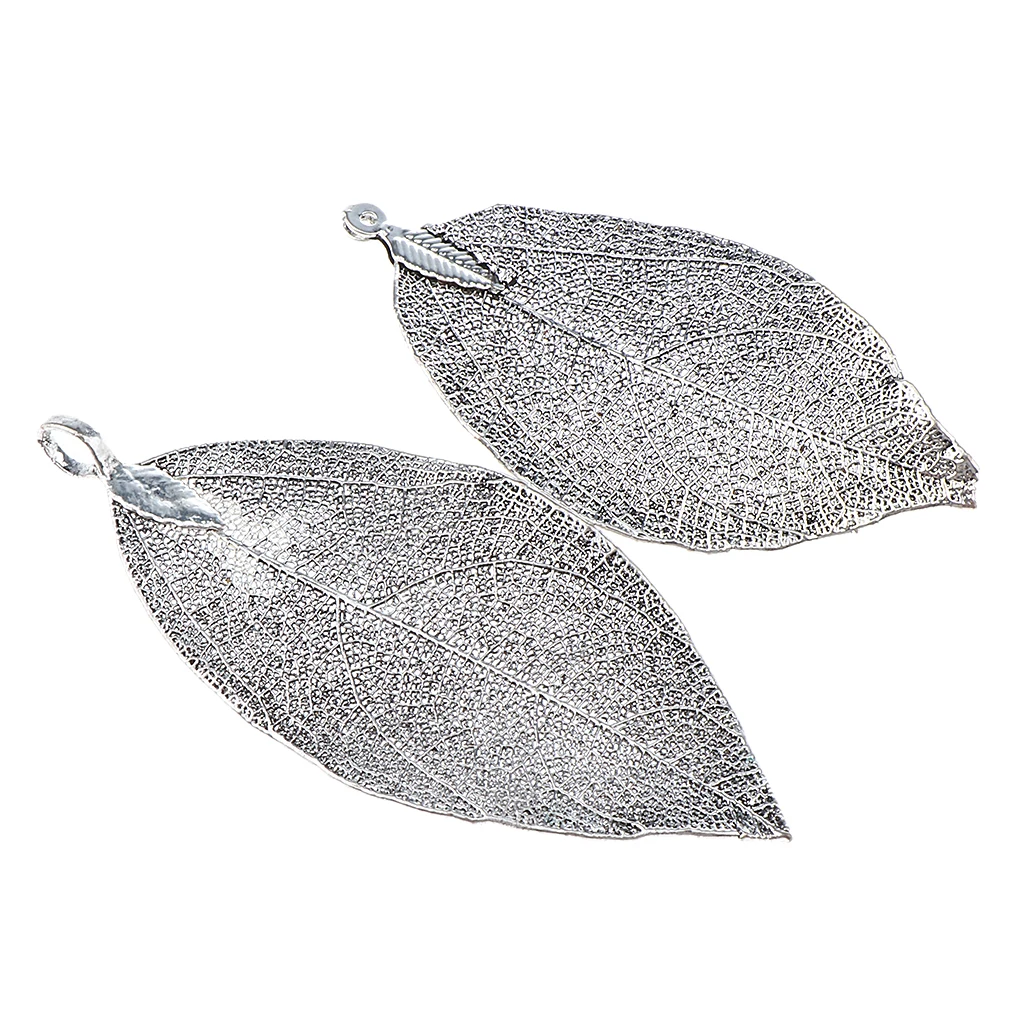 2 Pieces Electroplated Copper Natural Filigree Leaf Charms DIY Pendant Crafts for Necklace Earring Dangle Jewelry