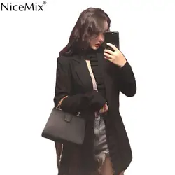 NiceMix 2019 Весна Для женщин Siut Ruched Повседневное блейзер с надрезом воротник длинный рукав, асимметричный черный Блейзер женская куртка Veste Femme