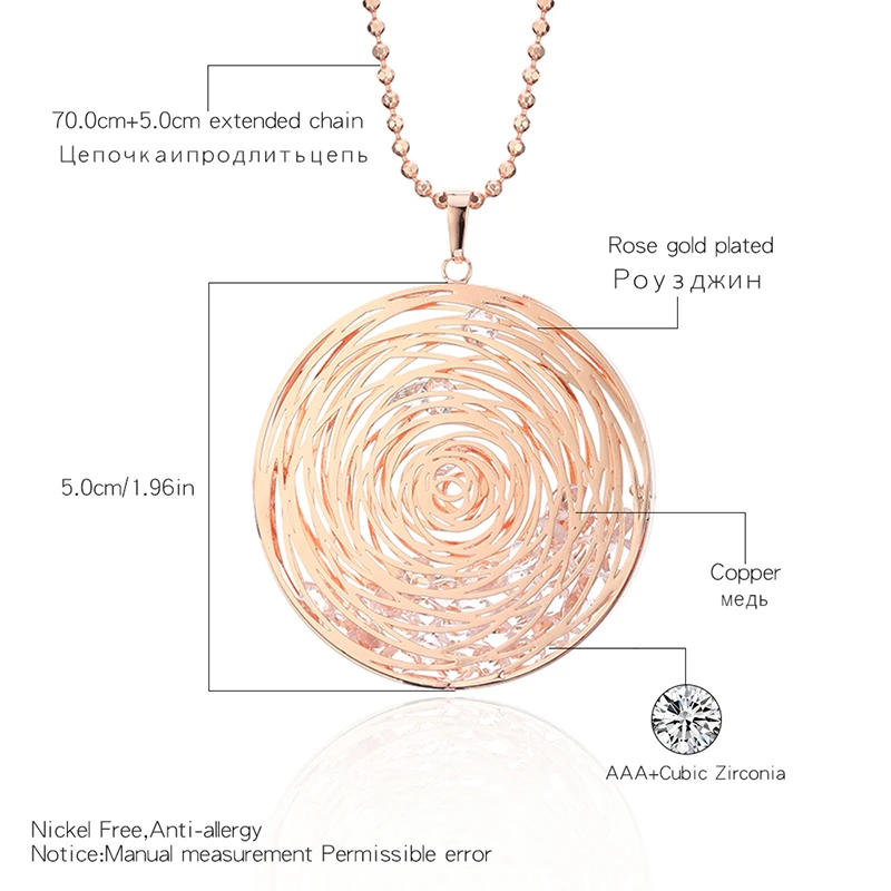 Long Necklaces For Women Gold Silver Plated Round Pendant Sweater Accessory Fashion Statement Jewelry Crystal Necklace Gift 2020 - Image 5