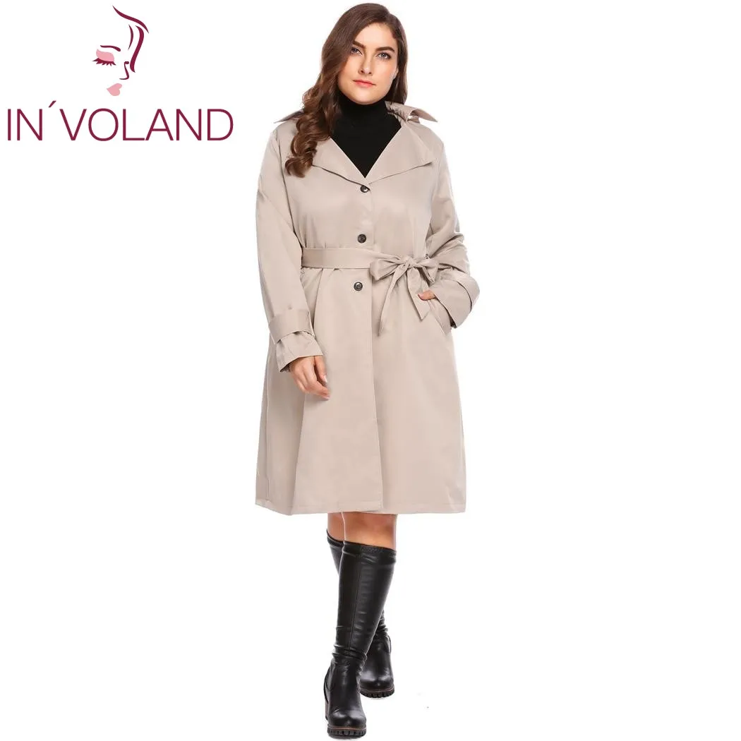IN'VOLAND размера плюс, женский плащ, L-4XL, осень, зима, с капюшоном, длинный рукав, Одноцветный, однобортный, большое пальто, женская верхняя одежда