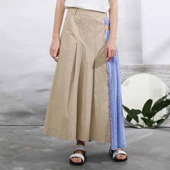 

IRINAW094 original design 2018 new arrivals summer asymmetrical long patchwork pleated skirt women