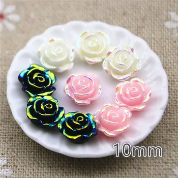 

50pcs 10mm White/black/pink AB Color flower resin flatback cabochon DIY jewelry/phone decoration