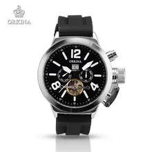 Deportes De Silicona Relojes Hombres Marca de Lujo Mecánico Automático de Acero inoxidable Relojes de Pulsera Negro ORKINA Reloj para Los Hombres
