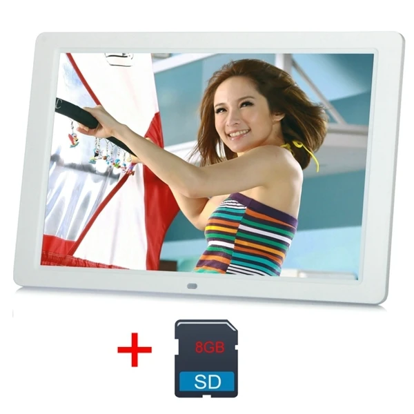 15 дюймов ЖК-экран светодиодный HD 1280*800 цифровая фоторамка альбом рамка для фотографий Mp3 Mp4 512MB 2GB 4GB 8GB SD кард-ридер - Цвет: White 8GB SD Card