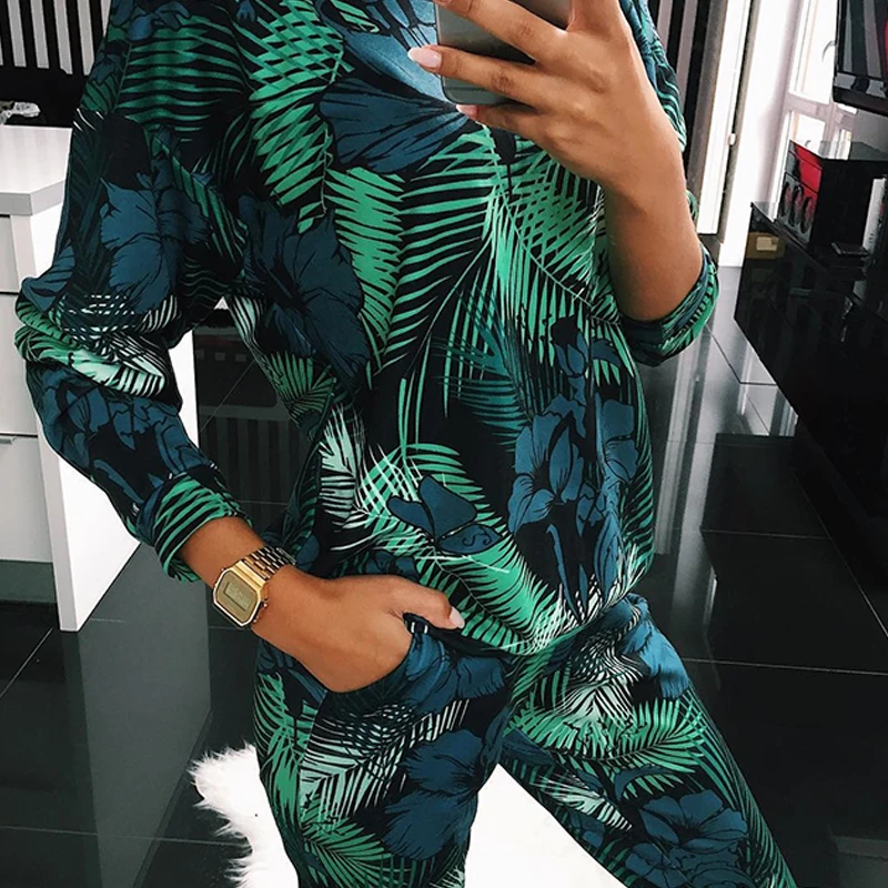 

New Hot Fashion Women Tracksuit 2pcs Women Set Long Sleeve Hoodies Floral Print Sweatshirt+ Pants 2 Pieces Sets Women Clothing