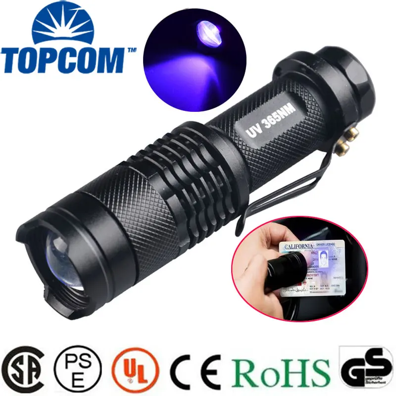 

TopCom Ultraviolet Light 365nm 395uv CREE LED UV Flashlight SK68 Purple Flashlight Cree XPE Flahslight 2000 Lumens