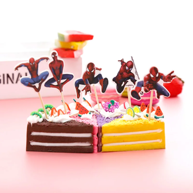 

Spiderman Theme Cake Topper Decorations Happy Baby Shower Events Boys Favors Birthday Party Cupcake Toppers with Sticks 24pc/lot