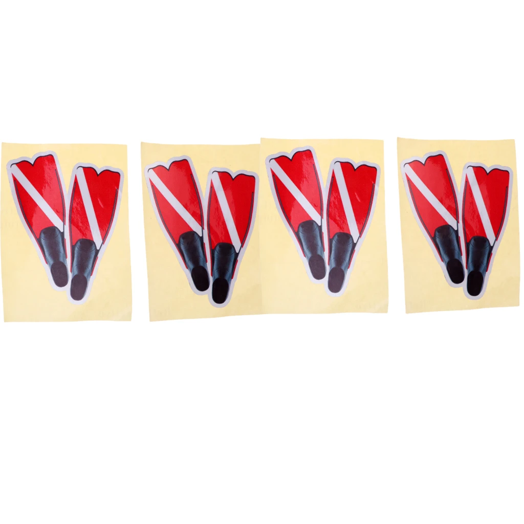 Pack 4 Reflective Waterproof Dive Fins Flippers Sticker Decal for Scuba Diver Marine Boat Kayak Car Bumper Laptop Window
