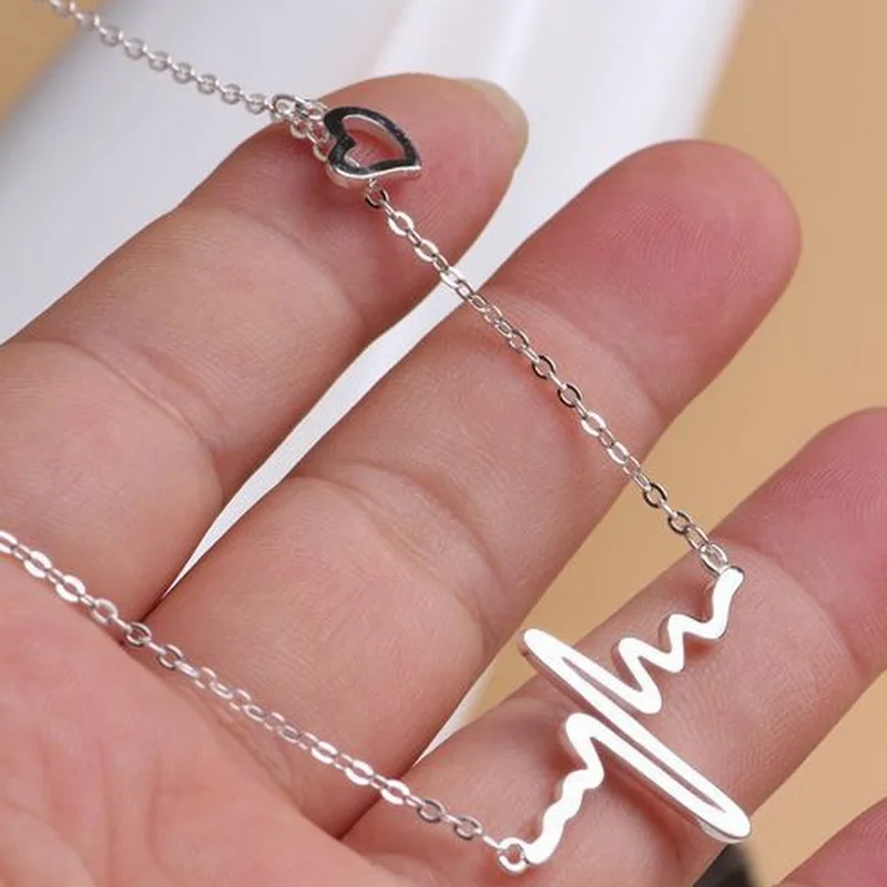 Модное корейское ожерелье в форме сердца ЭКГ из титановой стали розовое золото