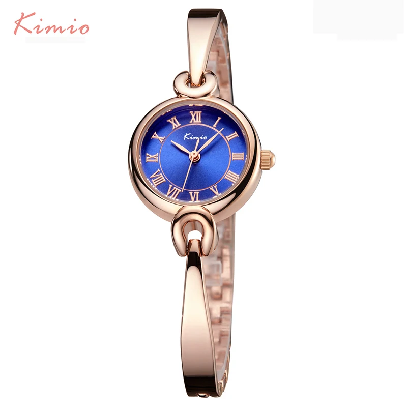 Meilleur KIMIO Femmes Bracelet Montre Simple Bleu Dames Robe Montres 2017 Rose Plaqué Or Fine Bande En Acier Inoxydable Quartz Montres