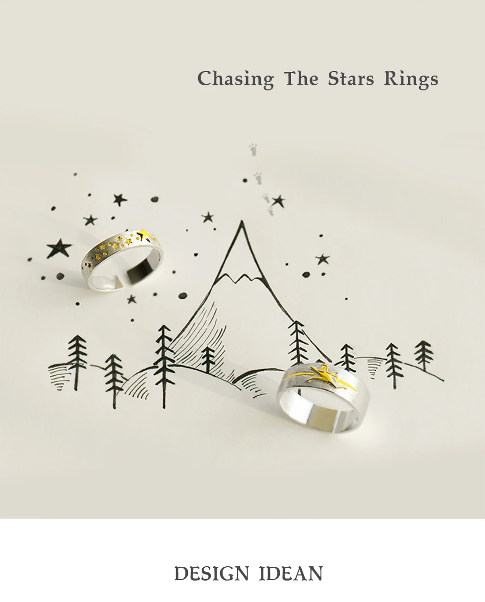 Thaya золотые звезды 3D Trail Chaser кольцо 925 пробы серебро женское золотое кольцо с вогнутой поверхностью элегантное ювелирное изделие для женщин подарок