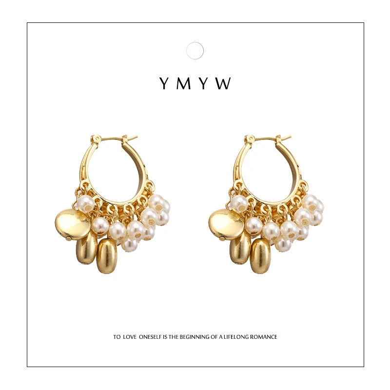 

YMYW Stylish Unique Design Simulated Pearls Drop Earrings Vintage Old Sand Gold Metal Earrings for Women Boucle D'Oreille Femme